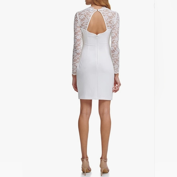 GUESS Lace-Sleeve Draped Sheath Dress - Picture 4 of 11